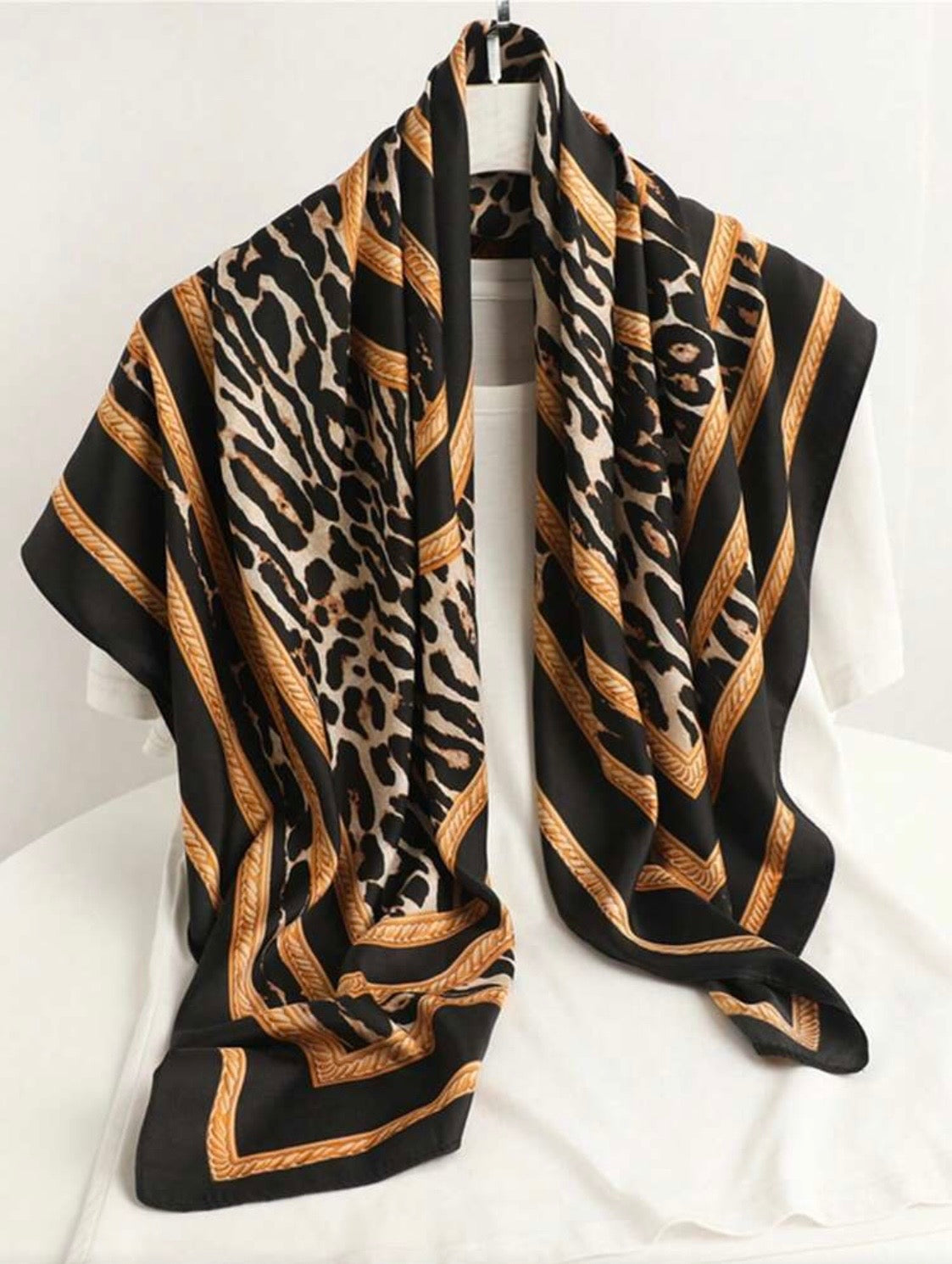 Black Leopard & Gold Scarf