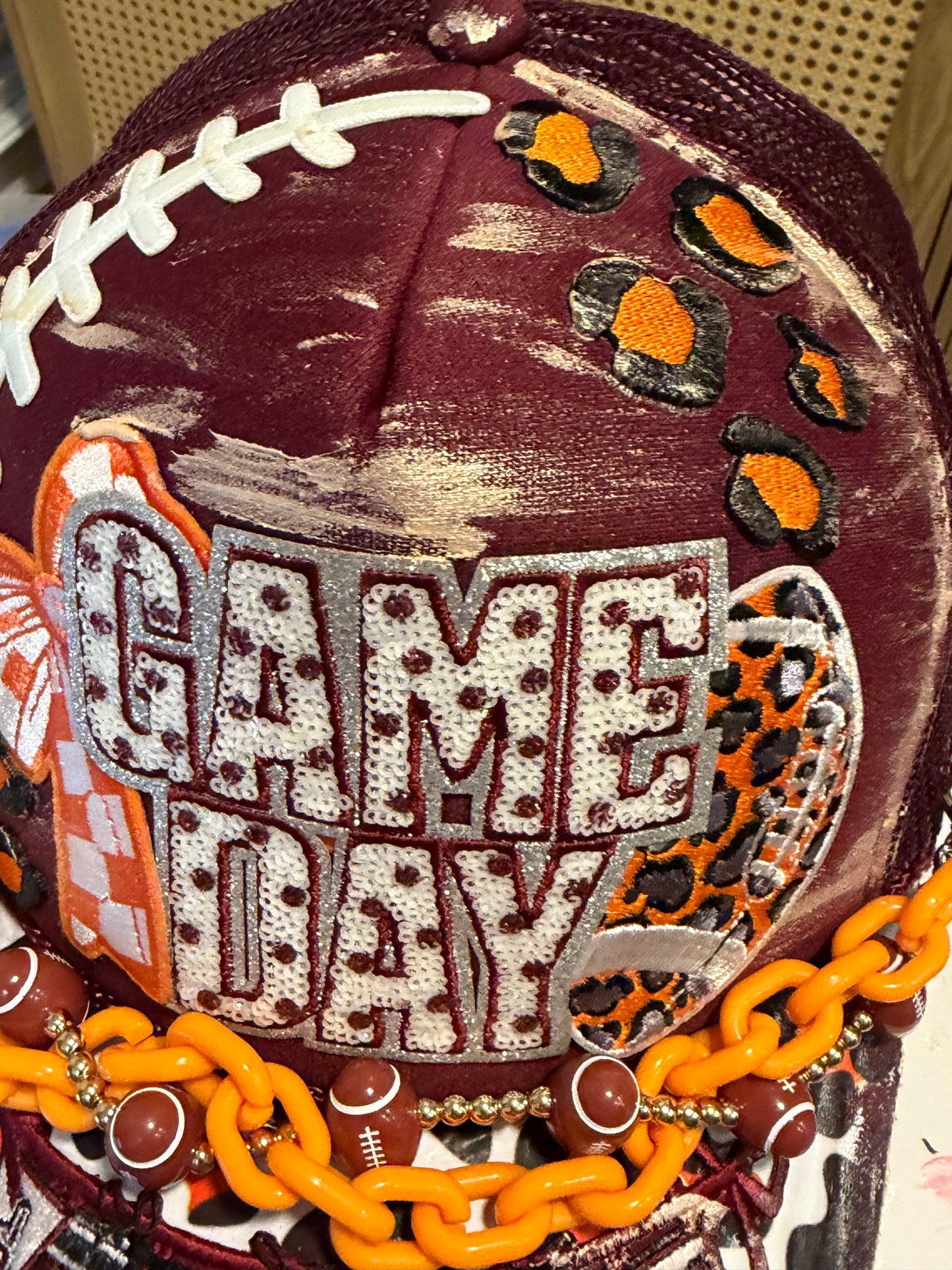 Blu Coconut Burgundy and Orange Football Trucker Hat