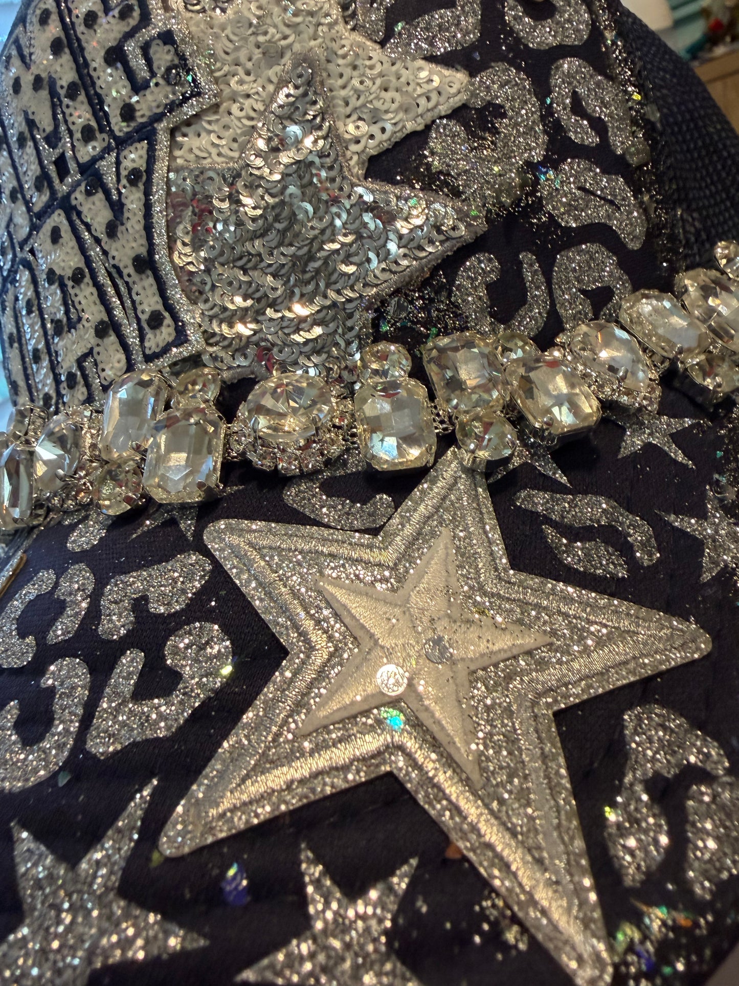 Blue Coconut navy, silver and BLINGGGGG football Trucker Hat