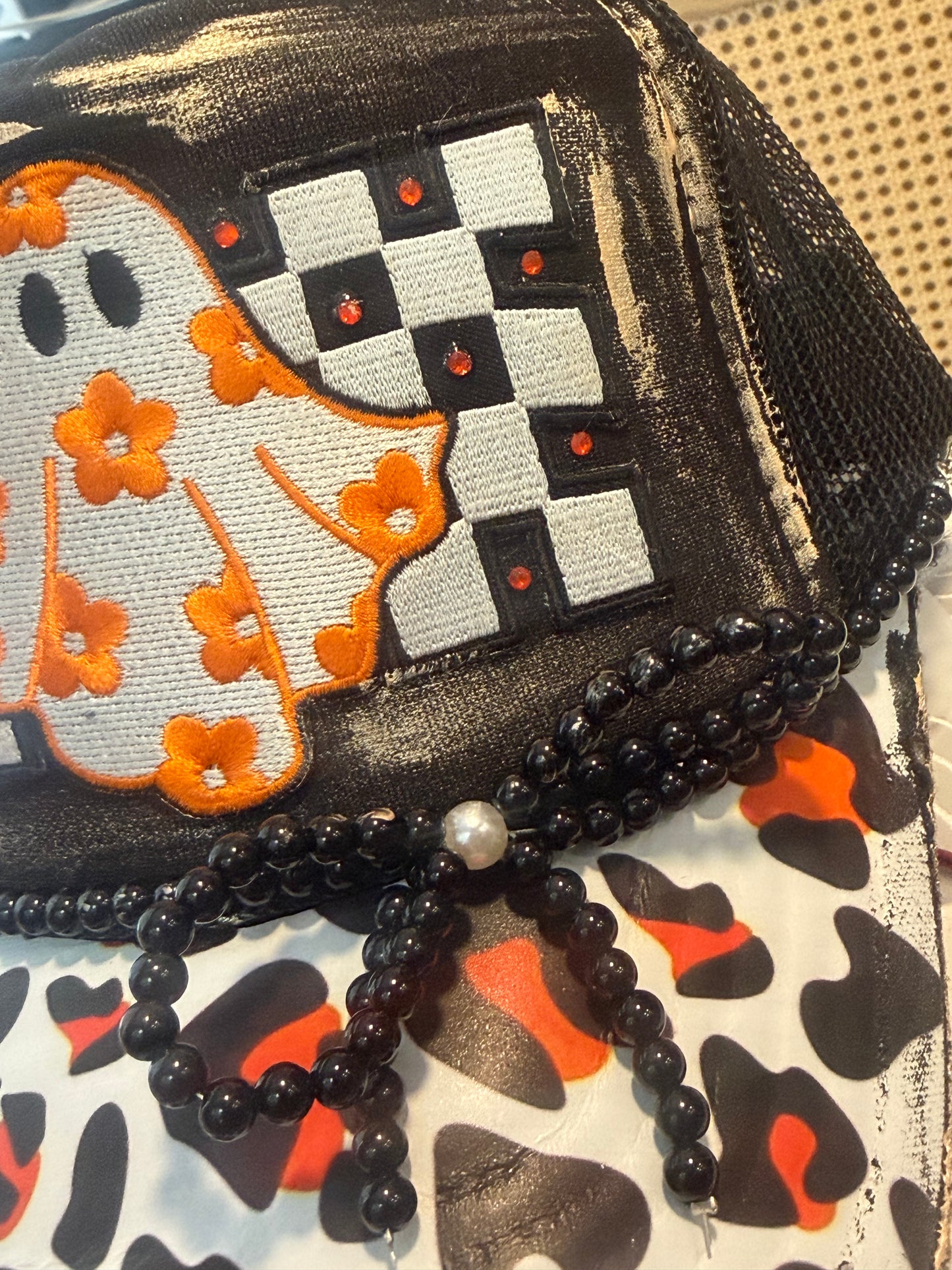 Blu Coconut Black & Orange Cute Ghost Trucker Hat