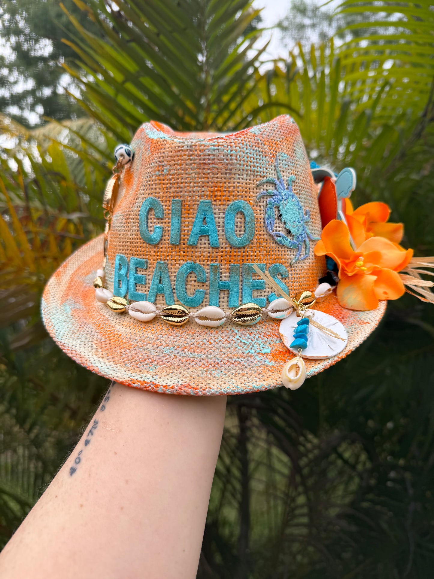 🌊🧡 Blu Coconut Ciao Beaches! Hand-Painted Straw Fedora