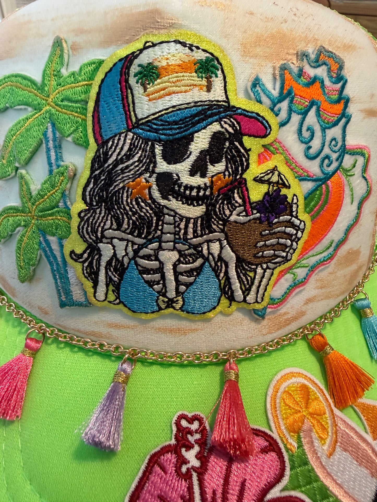 Blu Coconut Tropical Skeleton Sippin’ Trucker Hat 🍹☀️