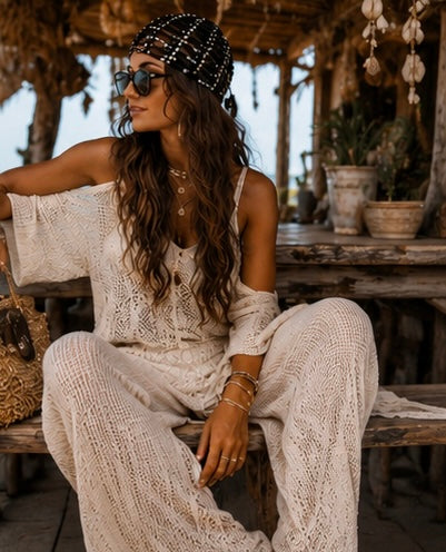 Black Coastal Crochet Cap
