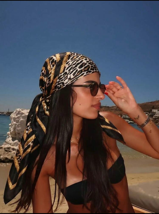 Black Leopard & Gold Scarf