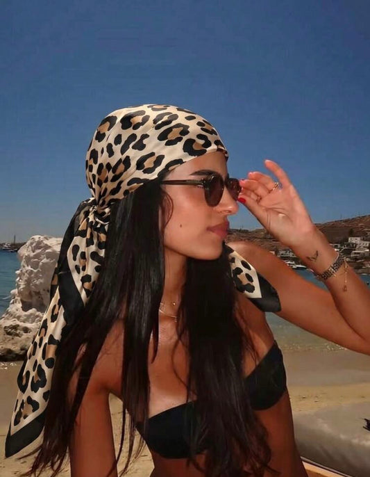 Khaki and black leopard Scarf