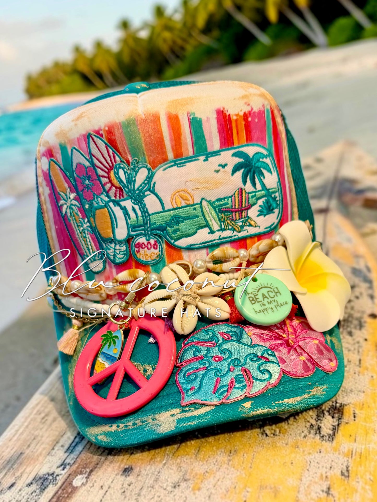 🌴☀️ Good Vibes Beach Trucker Hat – Blu Coconut Original ☀️🌴
