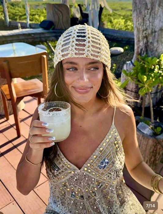 White Coastal Crochet Cap
