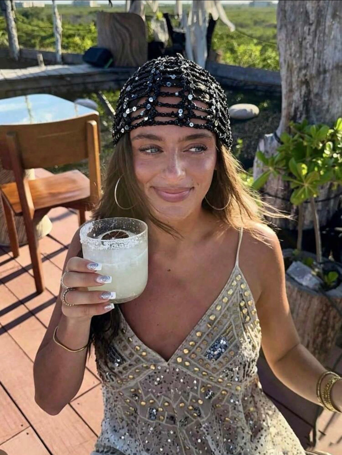Black Coastal Crochet Cap