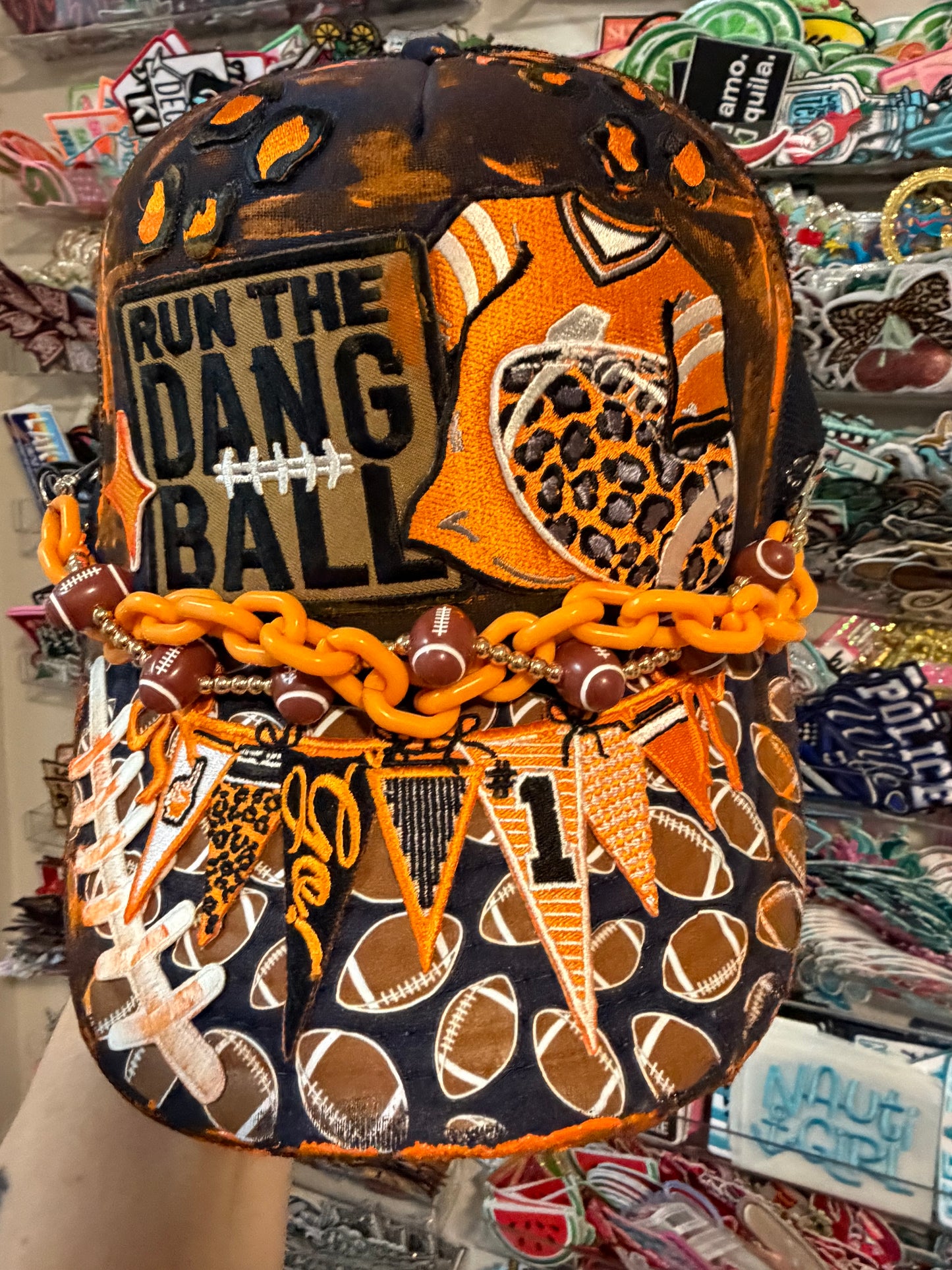 Blue Coconut navy and orange football Trucker Hat 🧡💙
