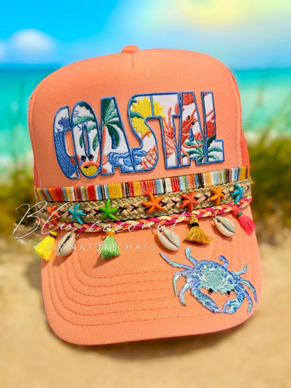 Blu Coconut Coral Coastal Trucker 🦀🌴🐚