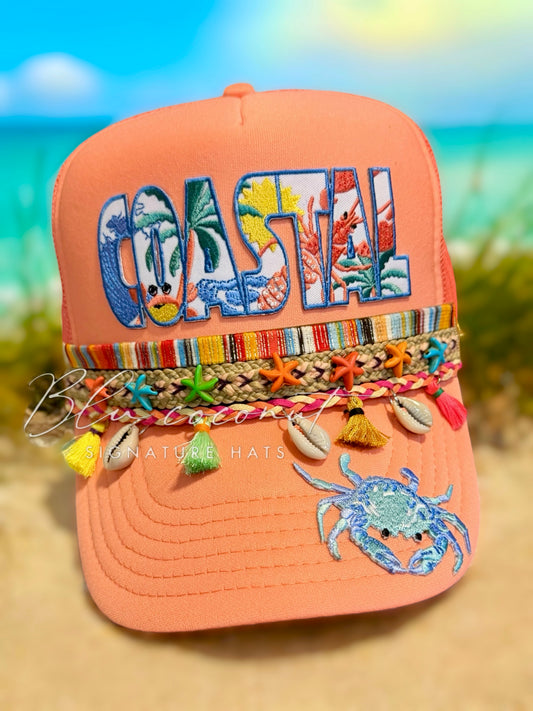 Blu Coconut Coral Coastal Trucker 🦀🌴🐚
