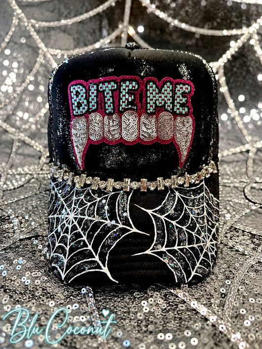 Blu Coconut BITE ME Trucker Hat 🖤🕸️