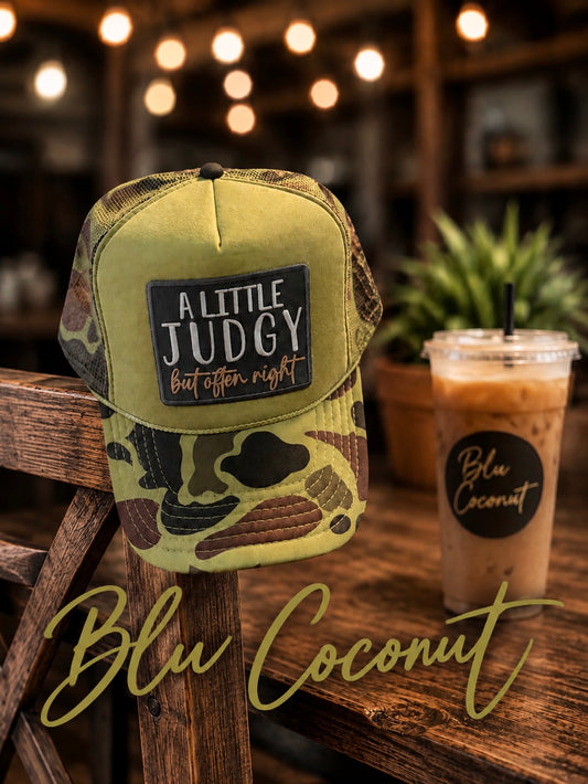 Blu coconut camo Judgy Trucker Hat
