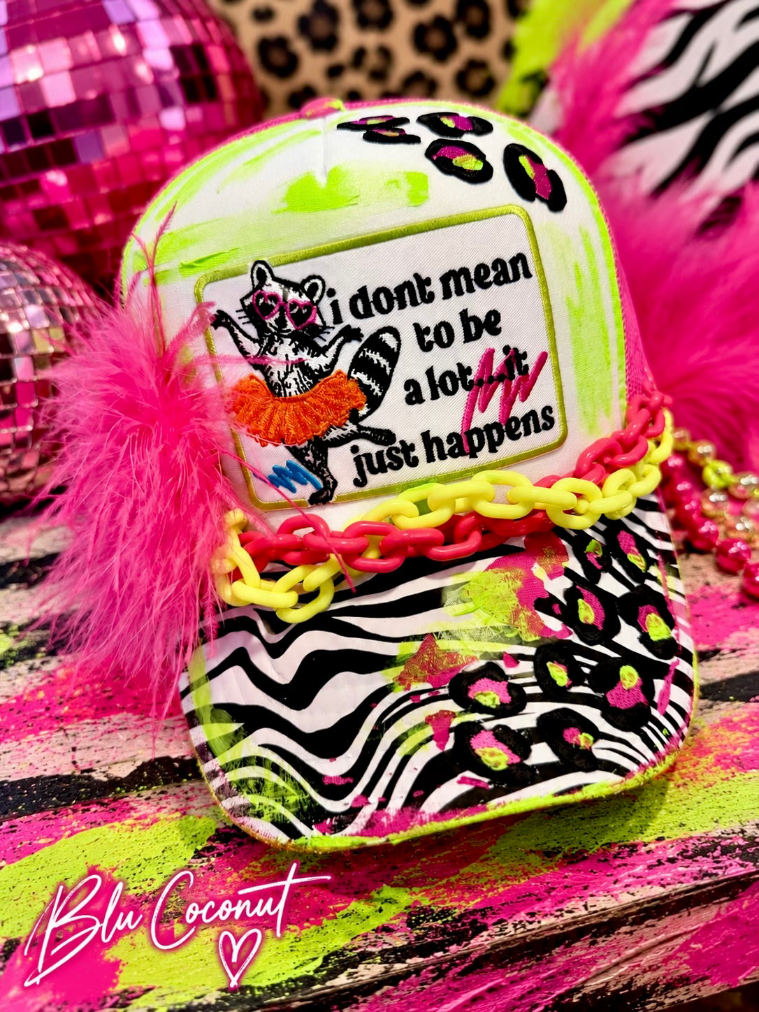 Blu Coconut Hot Pink Raccoon Trucker Hat