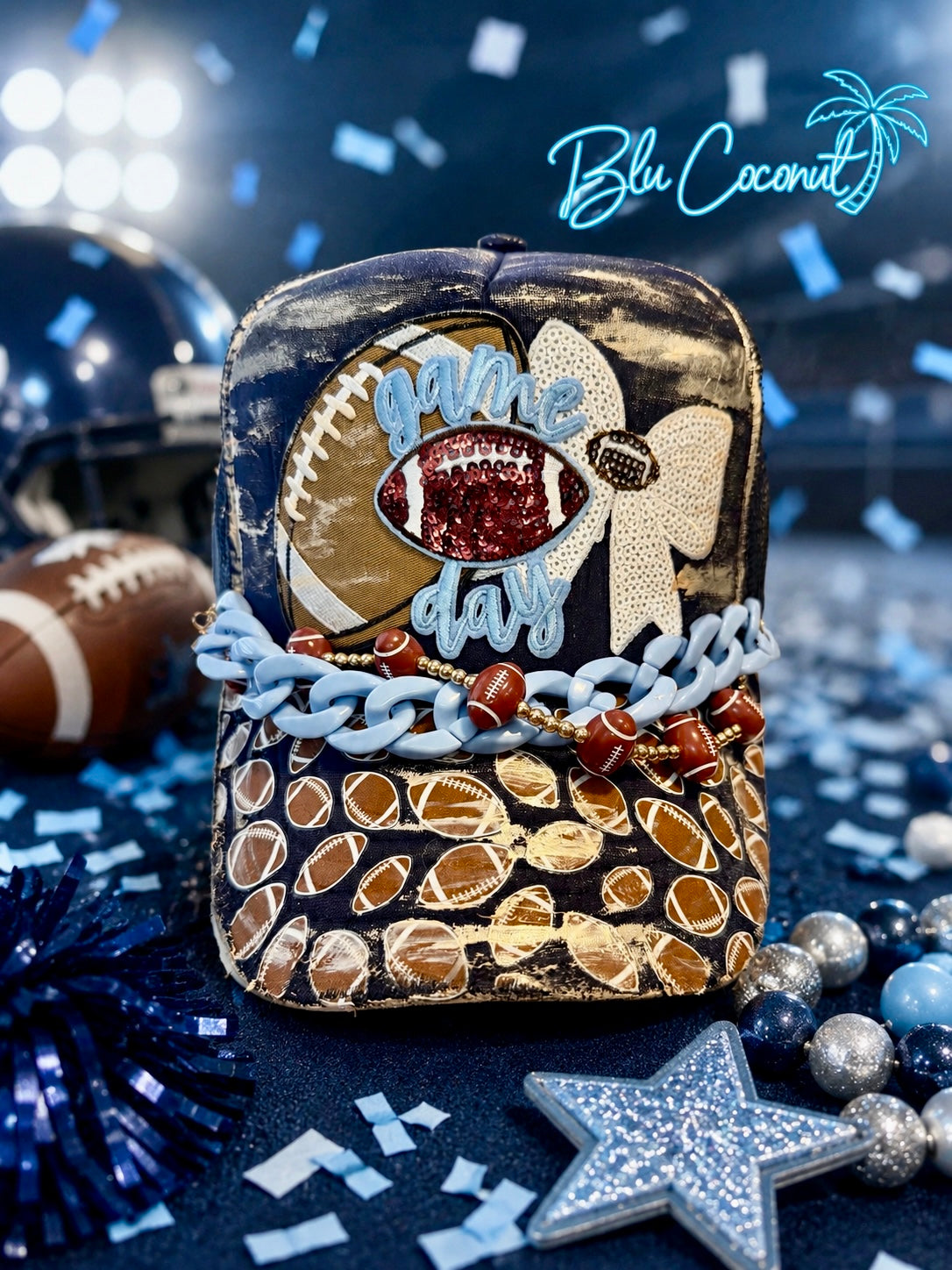 Blu Coconut Navy Blue & Light Blue Football Game Day Trucker Hat