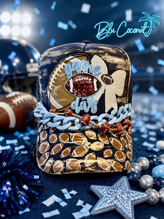 Blu Coconut Navy Blue & Light Blue Football Game Day Trucker Hat