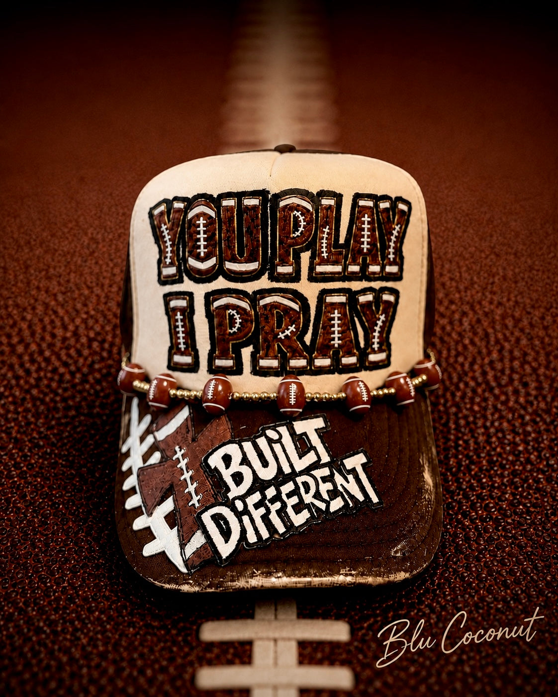 Blu Coconut Brown and khaki Pray Football Trucker Hat