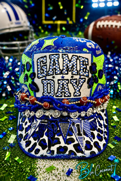 Blu Coconut blue and green Football Game Day Trucker Hat