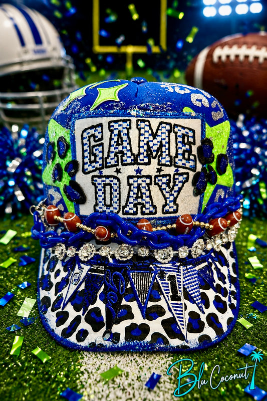 Blu Coconut blue and green Football Game Day Trucker Hat