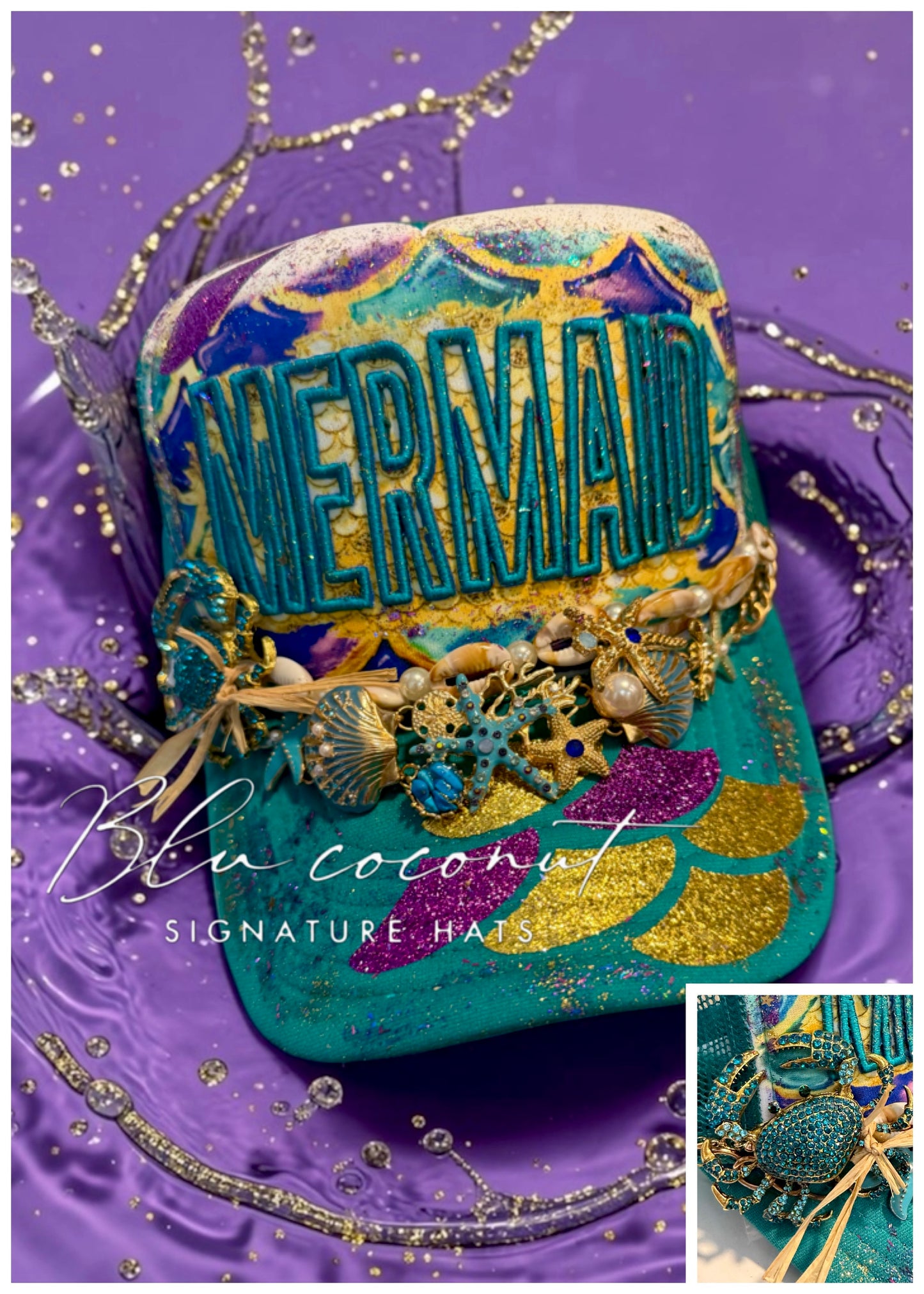 Blu Coconut Jade Mermaid Crab Trucker