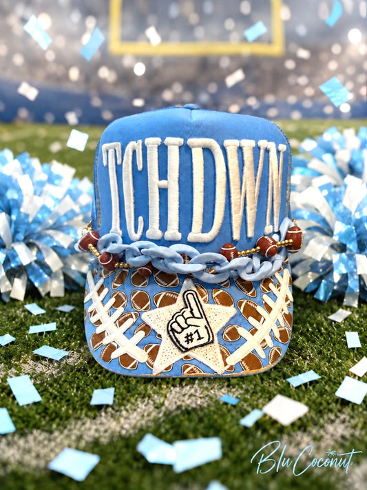 Blu Coconut Columbia blue  and white Football Game Day Trucker Hat (Copy)
