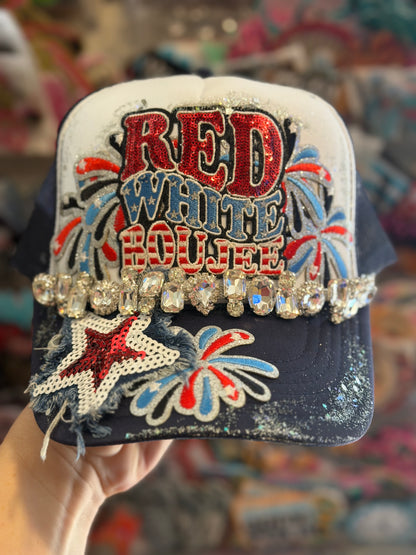 Blu Coconut Red White Boujee Trucker