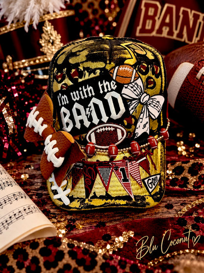 Blu Coconut Black Gold and Burgundy Football & Band Trucker Hat