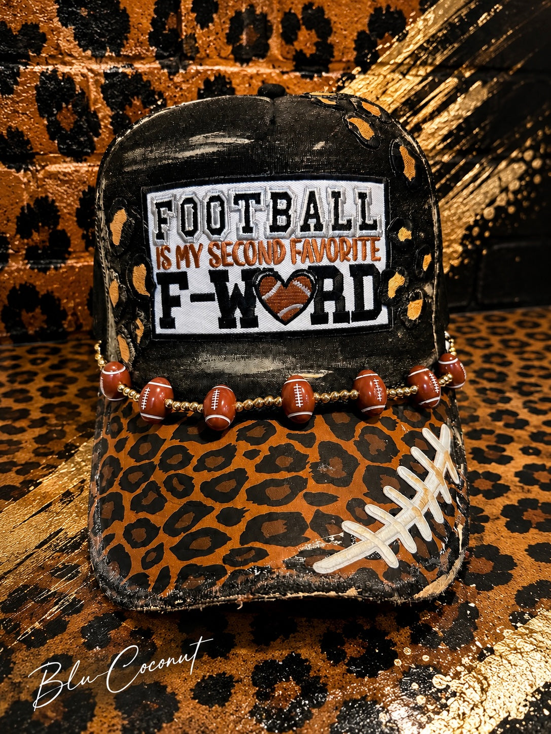 Blu Coconut Black & Leopard Print Football Game Day Trucker Hat