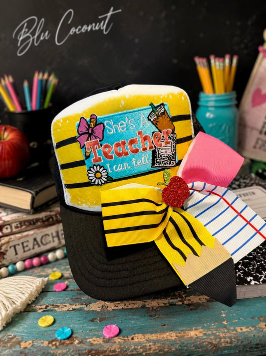Blu coconut teacher trucker hat