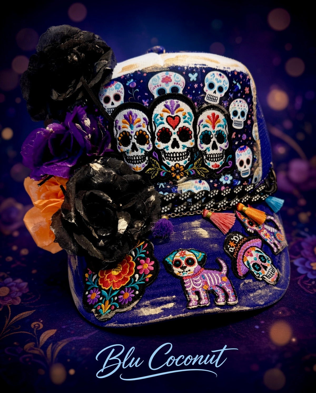 Blu Coconut Sugar Skull Trucker Hat