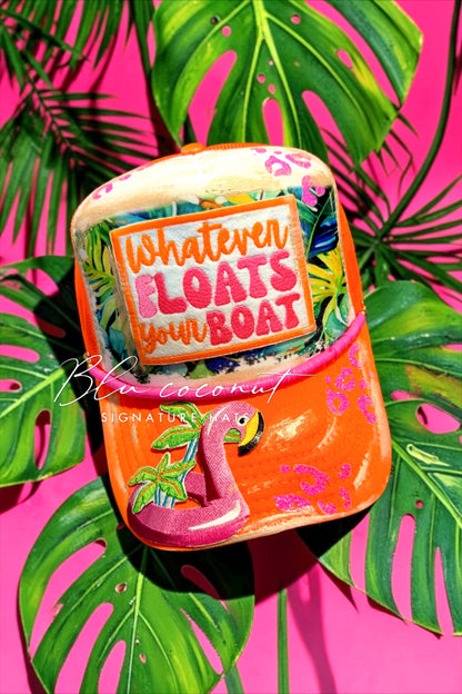 Blu Coconut Whatever Floats Your Boat” Flamingo Trucker Hat! 🦩