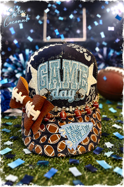 Blu Coconut black and Columbia blue Football Game Day Trucker Hat