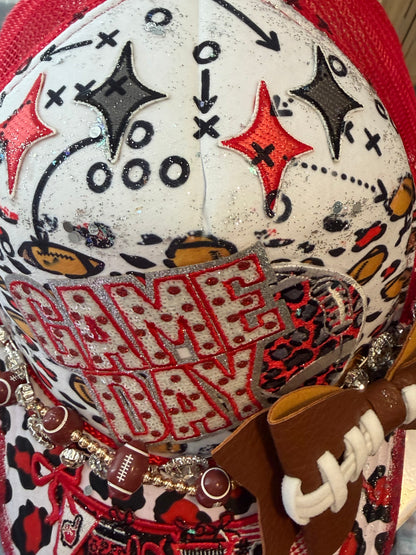 Blue Coconut White, Red and Black Football Trucker Hat.