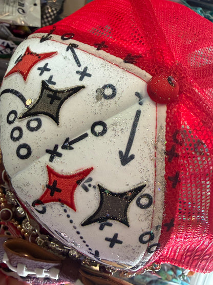 Blue Coconut White, Red and Black Football Trucker Hat.