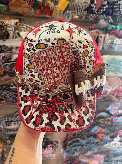 Blue Coconut White, Red and Black Football Trucker Hat.
