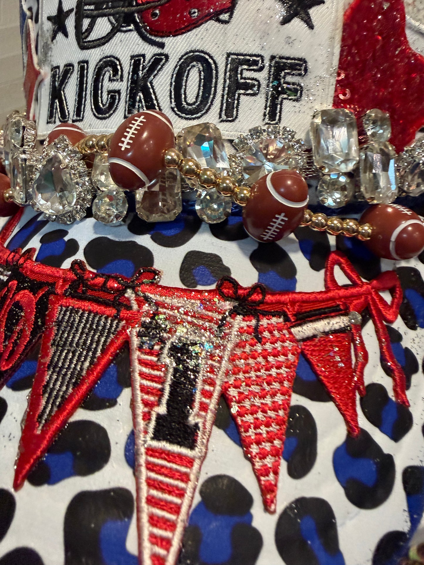 Blue Coconut red white and blue with silver bling football Trucker Hat