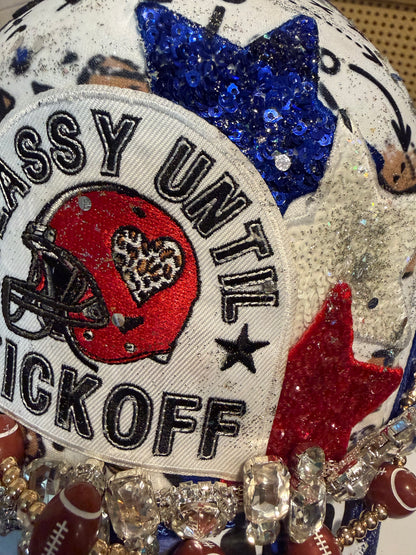 Blue Coconut red white and blue with silver bling football Trucker Hat