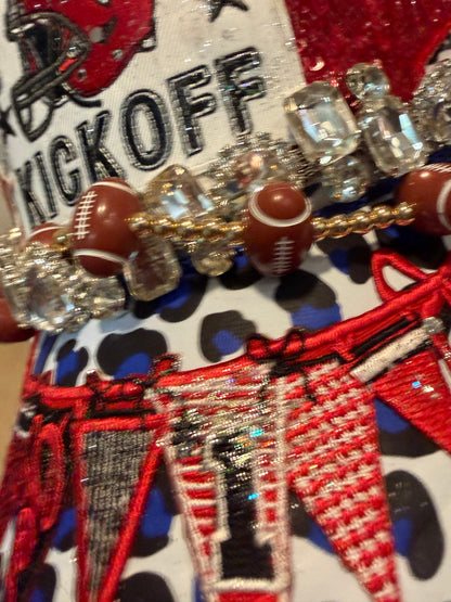Blue Coconut red white and blue with silver bling football Trucker Hat