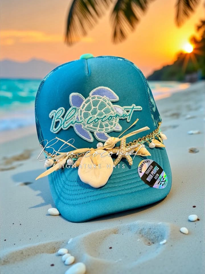 Blu Coconut Signature Teal Leopard Printed Mesh Back Magna Pony® Trucker