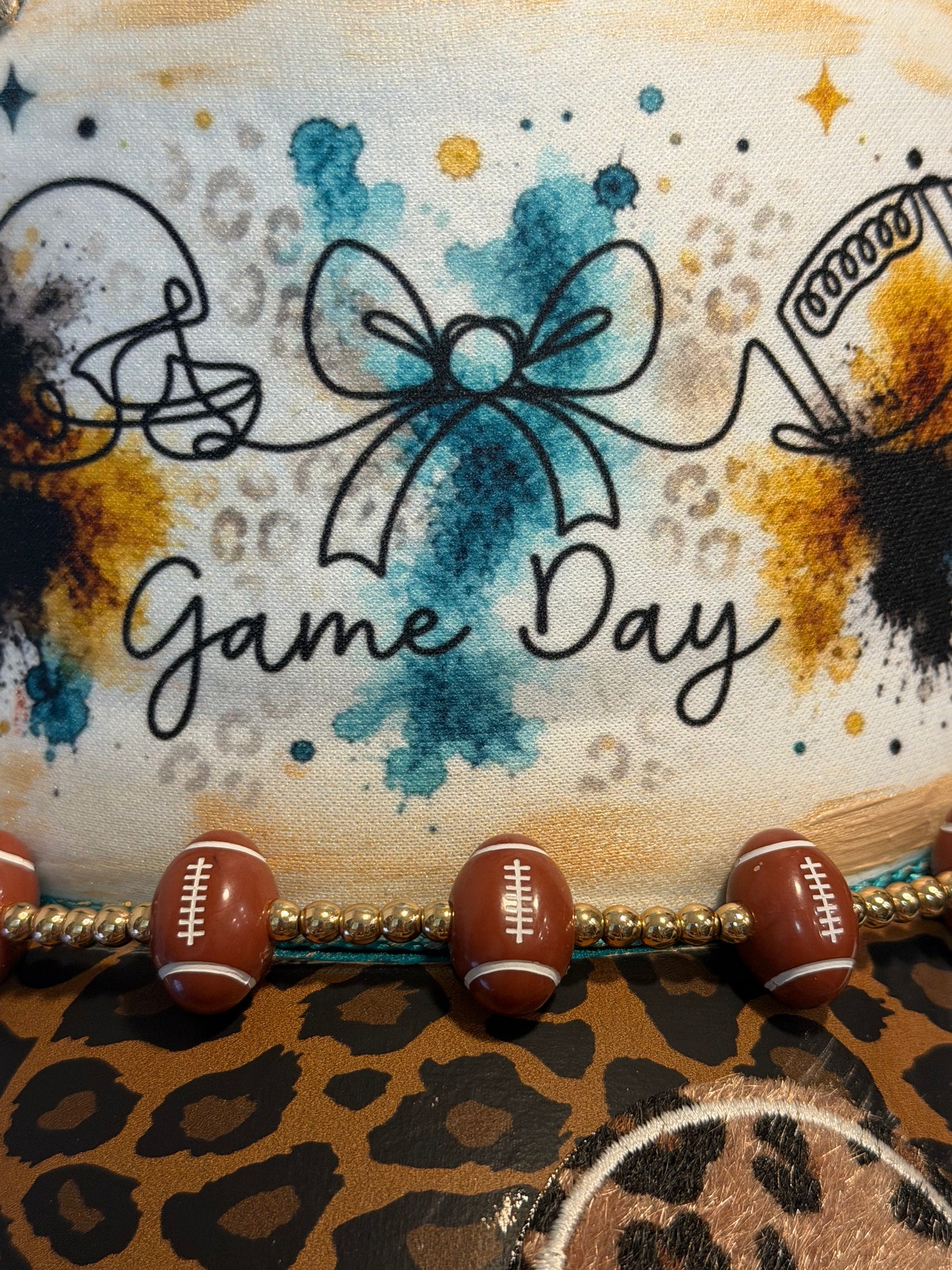 Blu Coconut Teal Leopard football Trucker