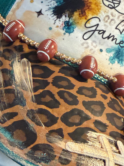 Blu Coconut Teal Leopard football Trucker