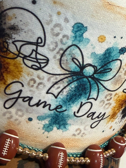 Blu Coconut Teal Leopard football Trucker