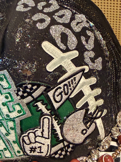 Blu Coconut Black and Green Football Trucker Hat. 💚🖤🏈