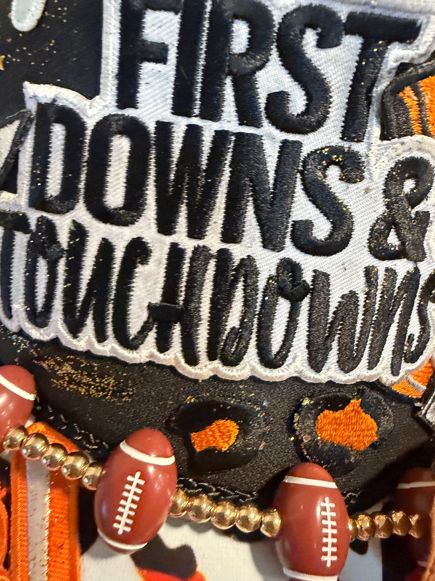 Blue Coconut black and orange bow football Trucker Hat 🧡 🖤🏈