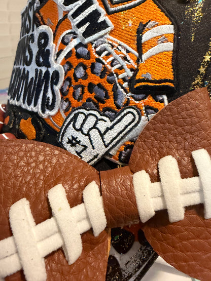 Blue Coconut black and orange bow football Trucker Hat 🧡 🖤🏈