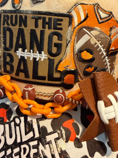 Blue Coconut brown and orange bow football Trucker Hat 🧡🤎🏈