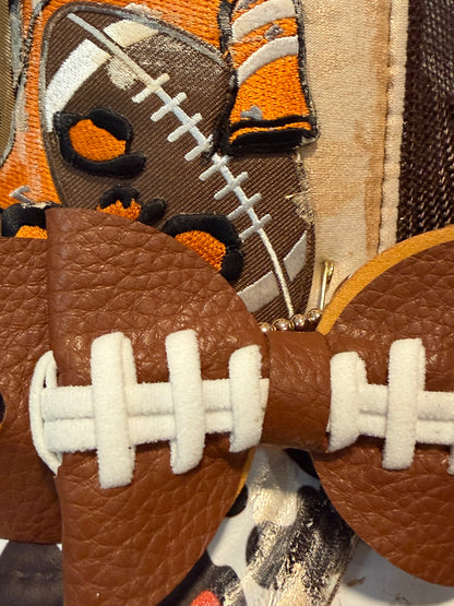 Blue Coconut brown and orange bow football Trucker Hat 🧡🤎🏈