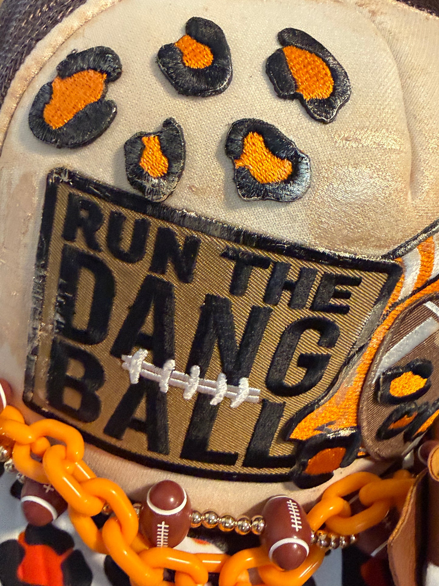 Blue Coconut brown and orange bow football Trucker Hat 🧡🤎🏈
