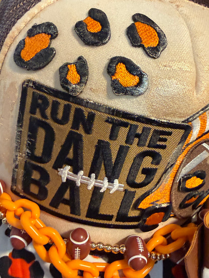 Blue Coconut brown and orange bow football Trucker Hat 🧡🤎🏈