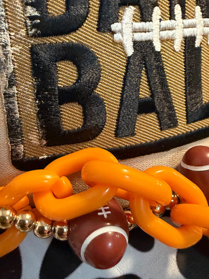 Blue Coconut brown and orange bow football Trucker Hat 🧡🤎🏈